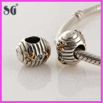 925 Solid Sterling Silver 14ct Gold Beehive Shape Oxidized Style Charm Beads